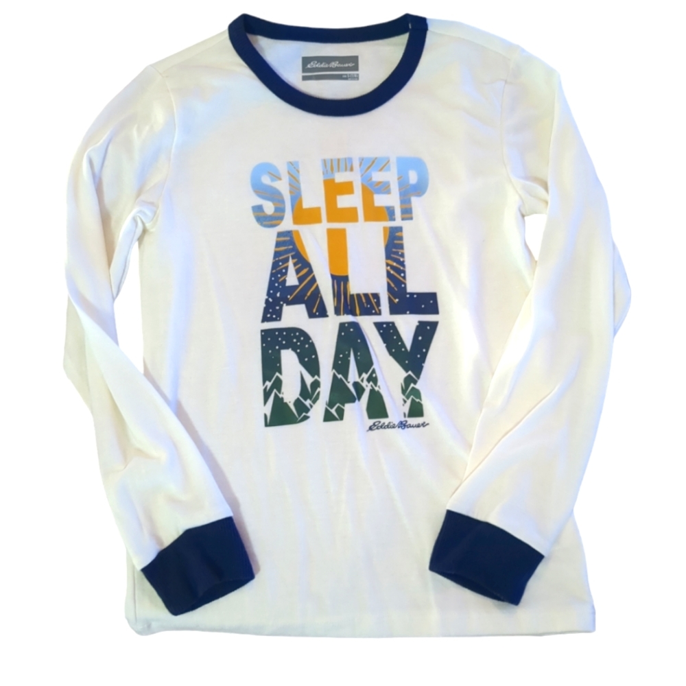 🍁2/$7🍁 EDDIE BAUER White Sleep All Day Long Sleeve Pajama Shirt